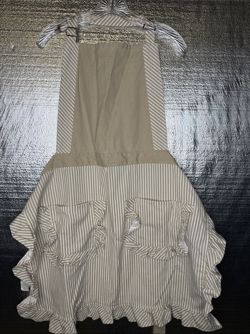 My Texas House Striped Apron Dress in Beige and White